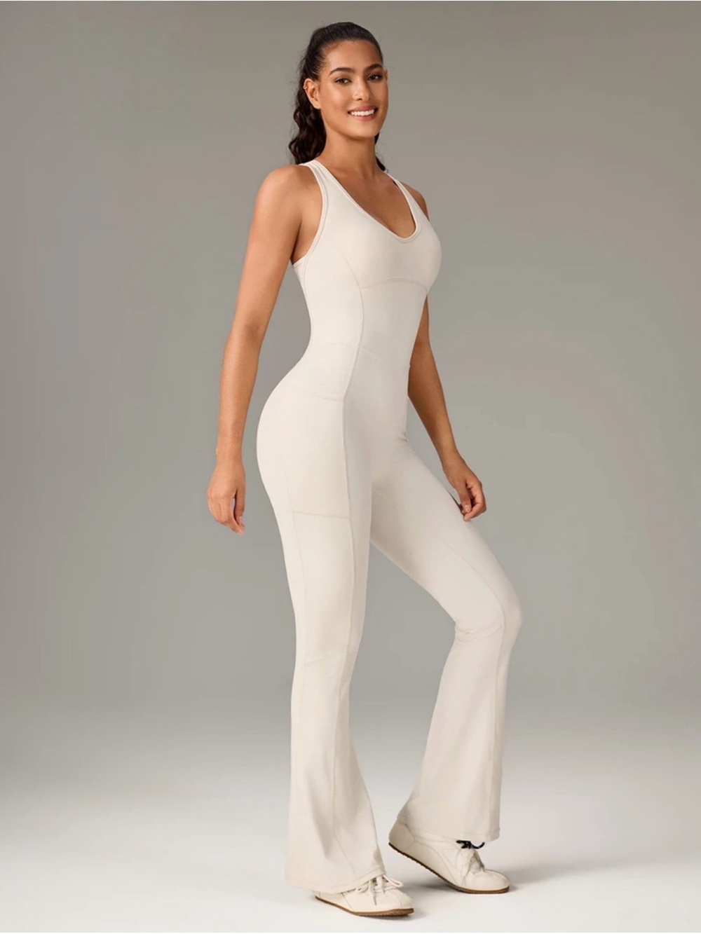 Women’s Cream Jumpsuit - Sleek One-Piece Activewear